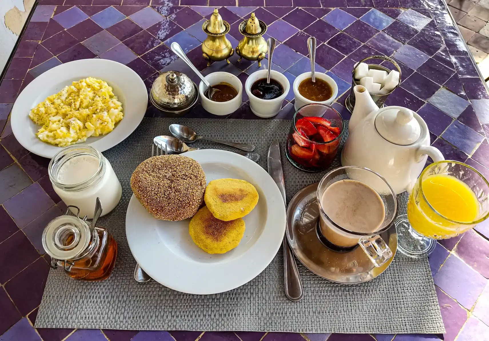 Breakfast at our riad in Marrakech